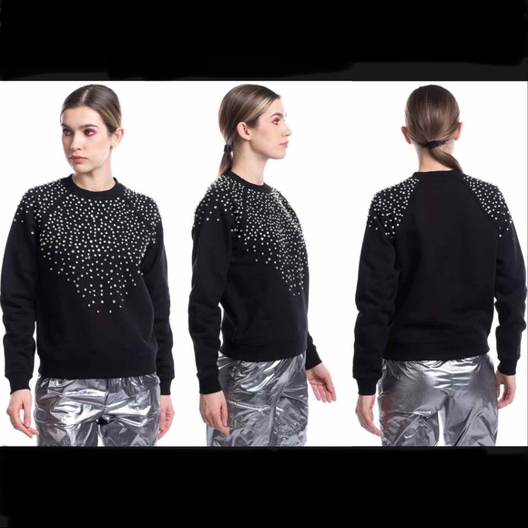 ba&sh Cheek Noir Rhinestone Crewneck Sweatshirt, Black, Size M - Picture 2 of 16